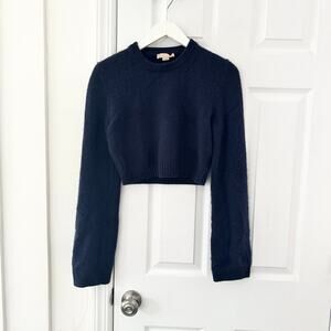 Michael Kors Collection Navy Blue Cashmere Long Sleeve Crop Sweater Large Read